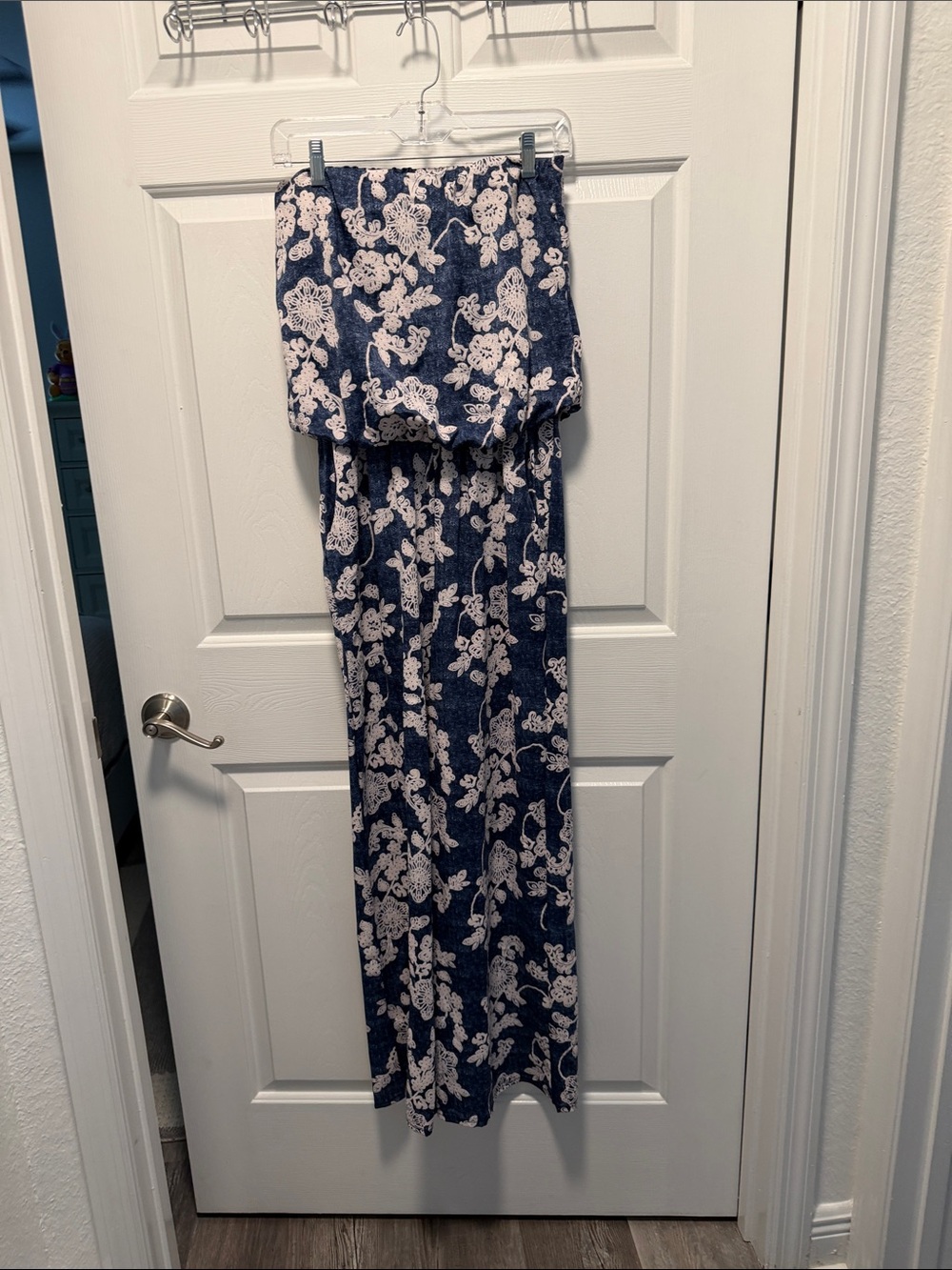 Exist Navy Blue and White Floral Strapless Jumpsuit